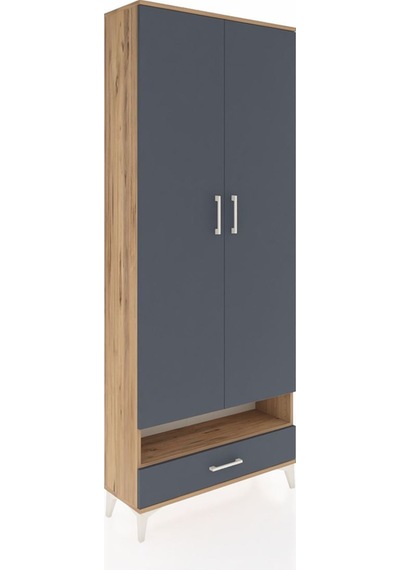 Arges Dolap 6 Raflı Tek Çekmeceli 2 Kapaklı 88x30x221 Çam-ant... Çam