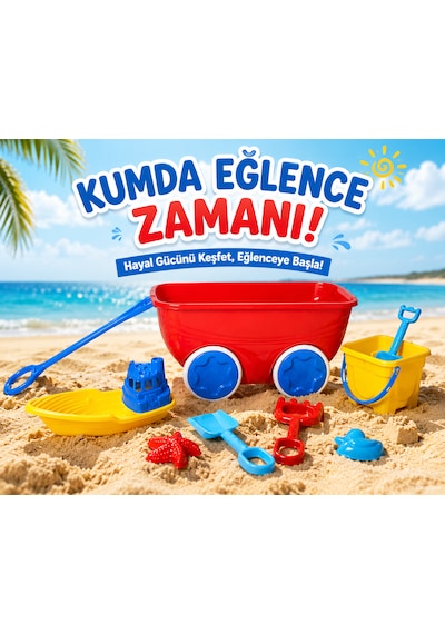 Plaj Arabalı Kum Oyuncak Seti 7 Parça 40x20 Cm 01