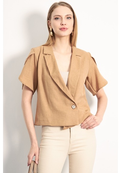 Armonika Kadın Camel Kolu Yırtmaç Detaylı Crop Kısa Kol Ceket Arm-24y001048