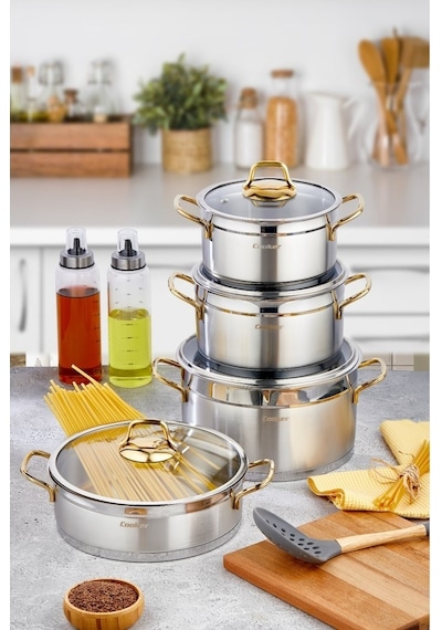 Cooker 8 Parça Paslanmaz Çelik Tencere Seti Çeyiz Seti Inox