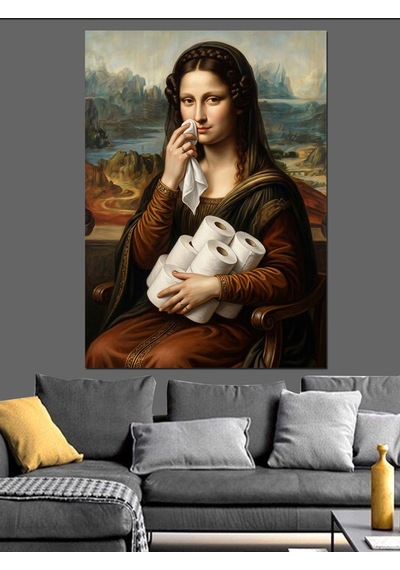 Tavşan Tutan Melankolik Mona Lisa Dekoratif Kanvas - Mdf Ahşap Tablo