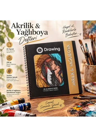 Akrilik & Yağlı Boya Çizim Defteri 20x20 Cm 250 Gr Derin Dokulu 24 Yaprak