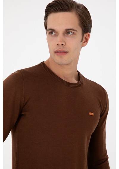 U.S. Polo Assn. Erkek Slim Fit Bisiklet Yaka Kahverengi Kazak 50297040-VR158