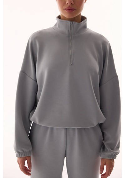 Penti Gri Silky Touch Dik Yaka Fermuarlı Crop Sweatshirt