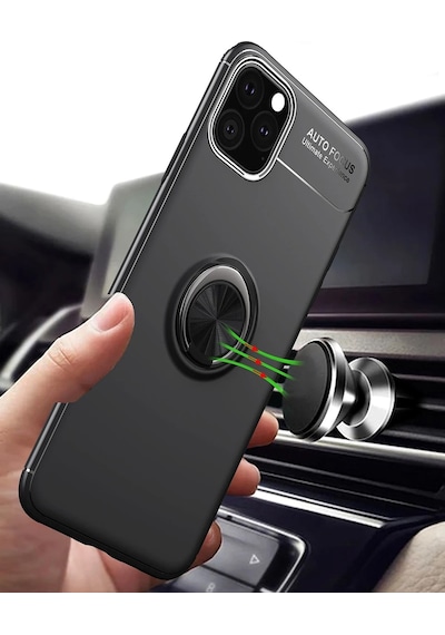 Newface - 401 - İphone 11 Pro Max Kılıf Range Yüzüklü Silikon - Edntrend - - Siyah-kırmızı