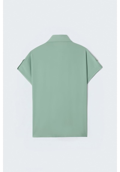 Sateen Kol Detaylı Salaş Gömlek - Mint-137625 Mint Yeşili