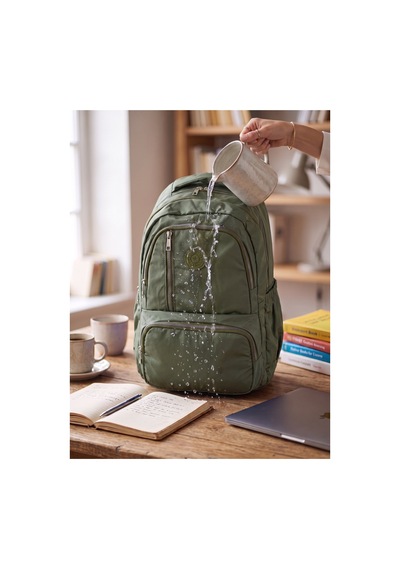 Unisex Su Geçirmez Çok Bölmeli Krinkıl Kumaş Okul Çantası Laptop Çantası Haki Haki