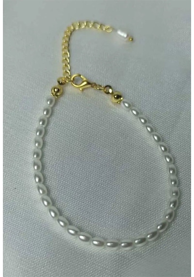 24k Altın Kaplama Gerçek Mayorka İnci Tasarım Bileklik Beyaz Stan Gold