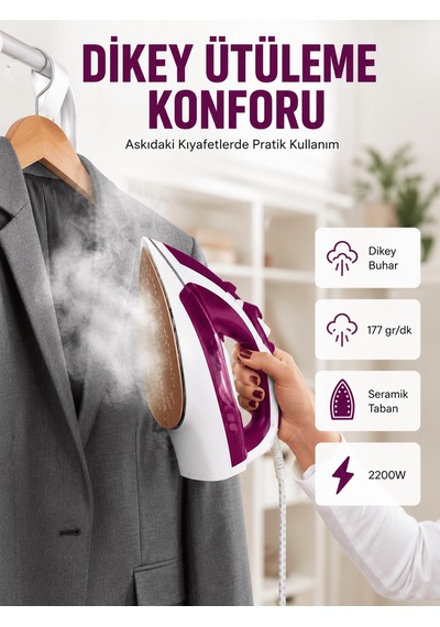 Modern Tasarım 2200w Dayanıklı Buharlı Seramik Kaplama Ütü Yeni Nesil