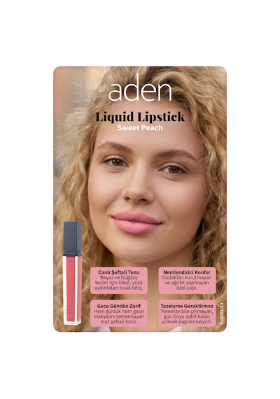 Aden Liquid Lipstick - Likit Ruj 13 Sweet Peach Tatlı Şeftali Çok Renkli