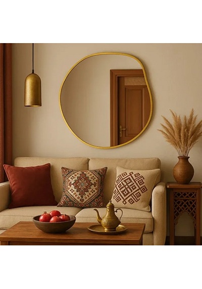60x60 Cm Modern El Yapımı Asimetrik Çerçeveli Ayna Altın Altın