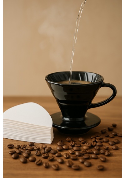 MuyBieno Siyah Seramik Dripper ve MuyBieno Demleme Kağıdı Seti 50’li