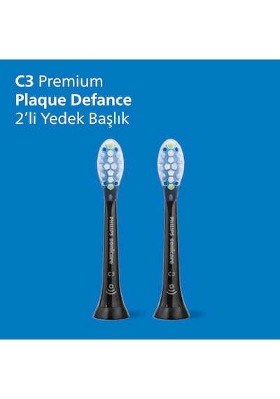 Philips HX9042/88 Sonicare Premium Plak Savunması 2'li Diş Fırçası Başlığı Siyah