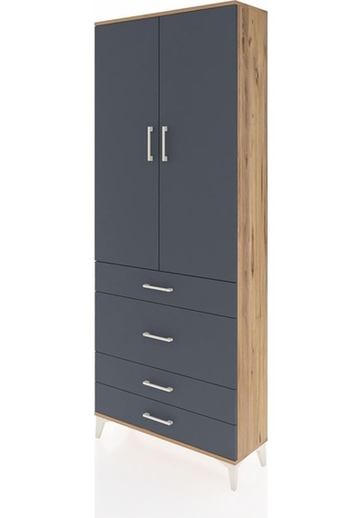 Arges Dolap 2 Raflı 4 Çekmeceli Tek Askılı 88x30x221 Çam-antrasit Atlas Çam