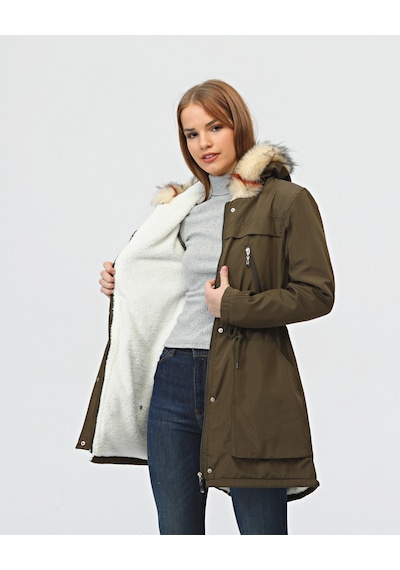 Kaban, Belden Kordonlu Büzgülü , Körüklü Cep Detaylı, Polar Astarlı Mont/kaban 001