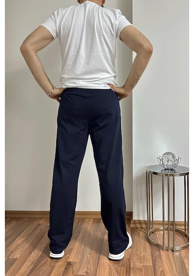 Erkek Pamuklu Cepli İpli Lastikli Bel Pijama Altı Eşofman Lacivert