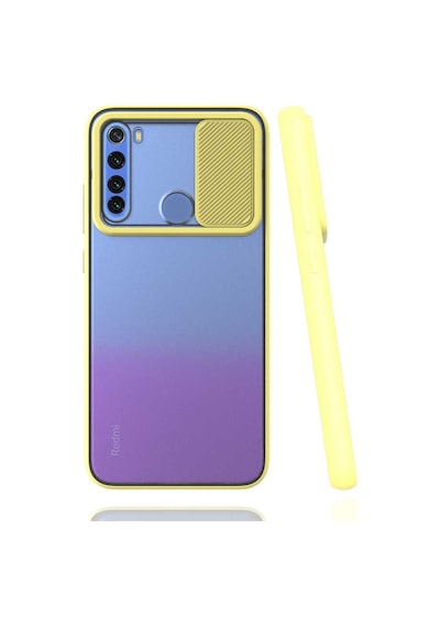 Noktaks - Xiaomi Uyumlu Xiaomi Redmi Note 8 - Kılıf Slayt Sürgülü Arkası Buzlu Lensi Kapak - Sarı