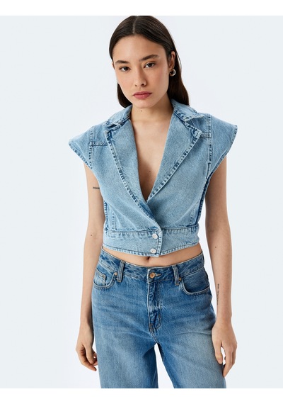 Koton Kolsuz Kruvaze Yaka Crop Denim Düğmeli Yelek Açık İndigo 5sal20001md Açık İndigo Koton Kolsuz Kruvaze Yaka Crop Denim Düğmeli Yelek Açık İndigo 5sal20001md Açık İndigo