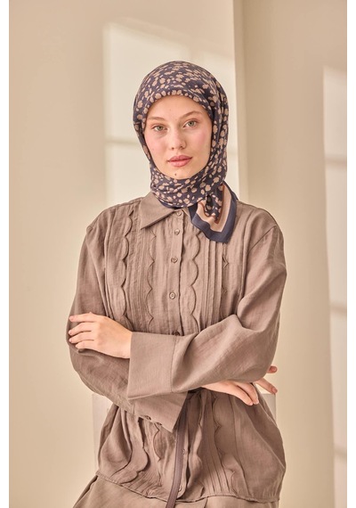 Silk Home Aura Eşarp 140005-05 Koyu Lacivert, Vizon, Çikolata Kahve