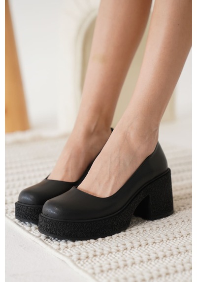 Roof Atelier Talya Siyah Kalın Topuklu Loafer Ayakkabı Siyah