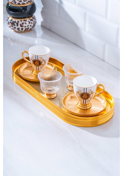 Acar Osteria 2 Kişilik Cam Tepsili Kahve Fincanı Takımı - 90 Ml renkli