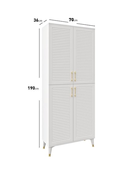 Panjurlu Metal Kulp Pnj4190 Çok Amaçlı Dolap 4 Kapaklı Mutfak Dolabı Balkon Dolabı Kiler Banyo Dolabı Ayakkabılık Beyaz Gold