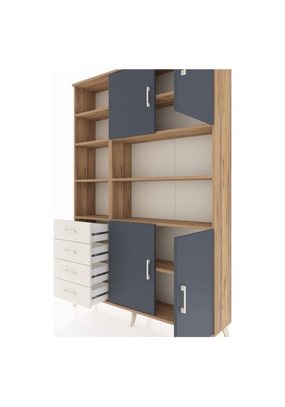 Arges Dolap 9 Raflı 4 Çekmeceli 4 Kapaklı 132x30x195 Çam-antr... Çam