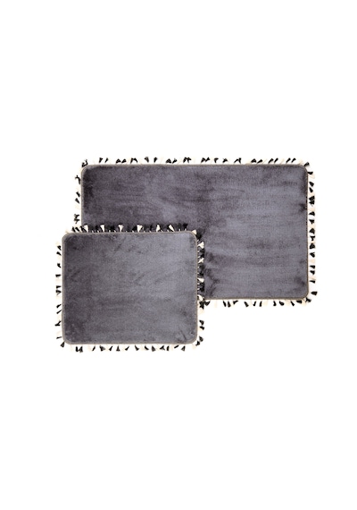 Soft Püsküllü 2'li Banyo Paspası - Antrasit - 60x100 Cm + 50x60 Cm Renkli