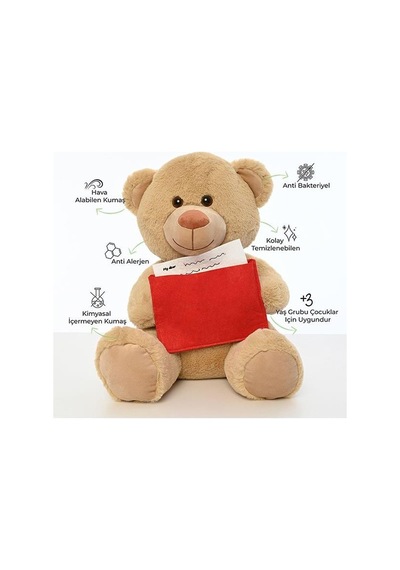 Pufu Toys Pelüş Mektup Tutan Kahverengi Ayıcık 40 Cm 04014