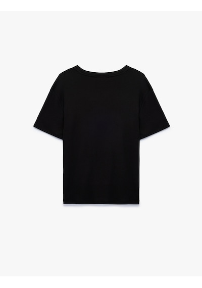 Koton Pamuklu Kısa Kollu Bisiklet Yaka Oversize Basic Tişört Siyah 6sak50524ek