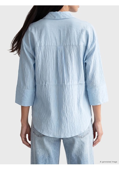 Lcw Everyday Mavi Çizgili Oversize Armürlü Kadın Gömlek