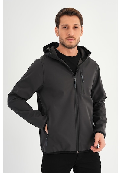 Alexander Gardi Alexandergardı Fermuarlı İçi Polarlı Su İtici Softshell Kumaş Kapüşonlu Mont E24-mnt-01 Gri