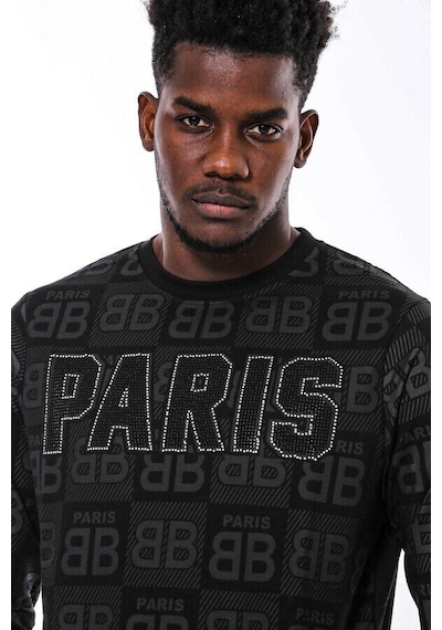 Siyah Taşlı Desenli Sweatshirt - Wessi Siyah