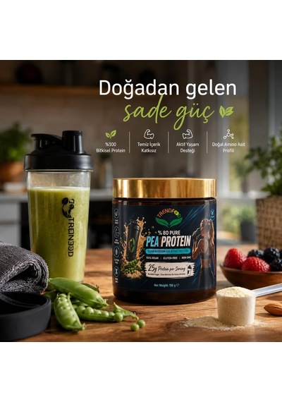 150 G Pea Protein Tozu Bezelye Proteini Bitkisel Protein, Vegan, Glutensiz 6 Servis Ahududu