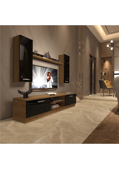 Decoraktiv Eko 5db Mdf Dvd Tv Ünitesi Tv Sehpası Pera - Siyah