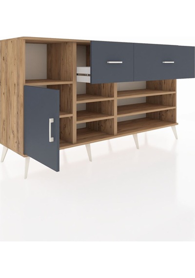 Kronos Konsol 6 Raflı 2 Çekmeceli Tek Kapaklı 176x59x99 Çam-antr Çam-antrasit