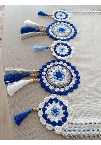 Nazar Boncuğu Desenli Runner Açık Bej