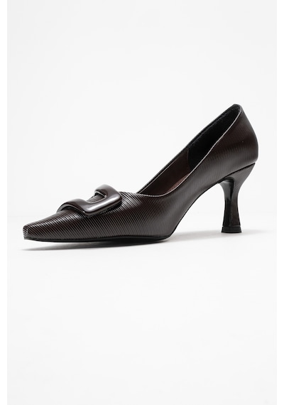 Luvishoes Luvi Shoes Astra Kahverengi Çizgili Tokalı Kadın Topuklu Ayakkabı Kahverengi