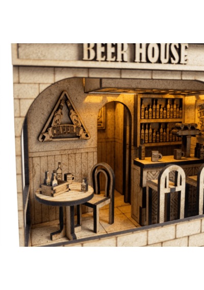 Beer House Ahşap Maket Seti Dıy Miniatür Meyhane Book Nook Koleksiyoner Model