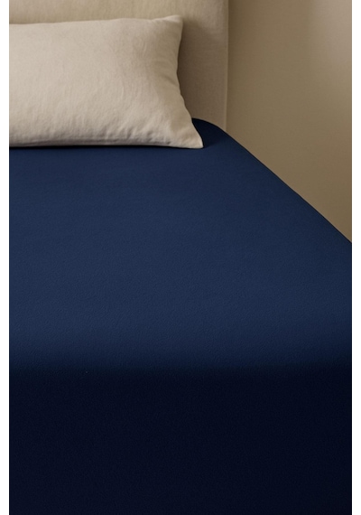 140 X 200 Cm Düz Pamuklu Tek Kişilik Lastikli Fitted Penye Çarşaf Lacivert
