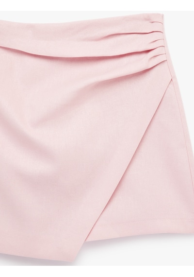 Koton Drape Detaylı Kruvaze Keten Mikro Şort Etek Pembe 6sak70251pw