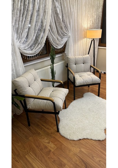 Modern Style Home Modern Levent Balkon, Bahçe, Cafe - Metal Kanepe Koltuk Takımı 2 Tekli Krem Modernk046 Krem