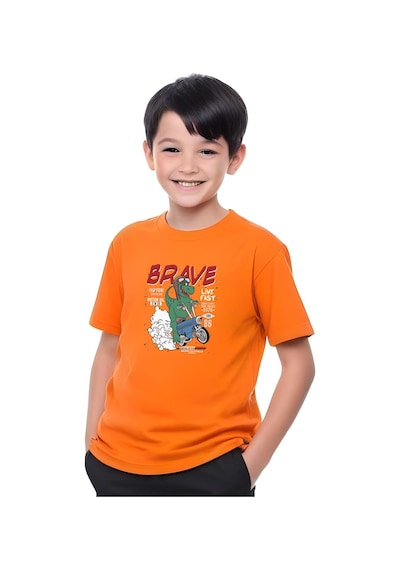 Panios Kids Brave Baskılı Erkek Çocuk Kısa Kollu Tişört Turuncu