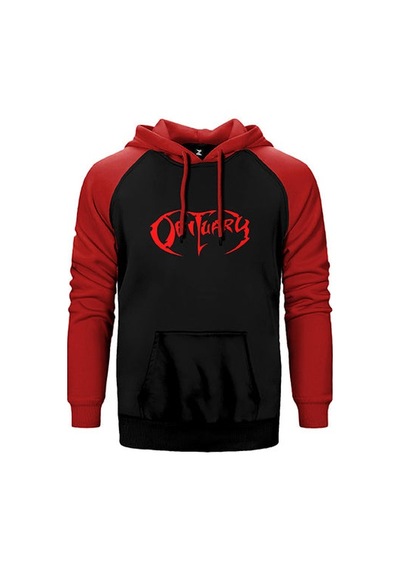 Obituary Logo Red Sarı Renk Reglan Kol Sweatshirt / Hoodie