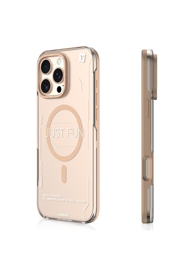 Apple Uyumlu iPhone 16 Pro Kılıf Magsafe Şarj Özellikli Çıkarılabilir Arka Yüzeyli Youngkit Mecha Desert Gold
