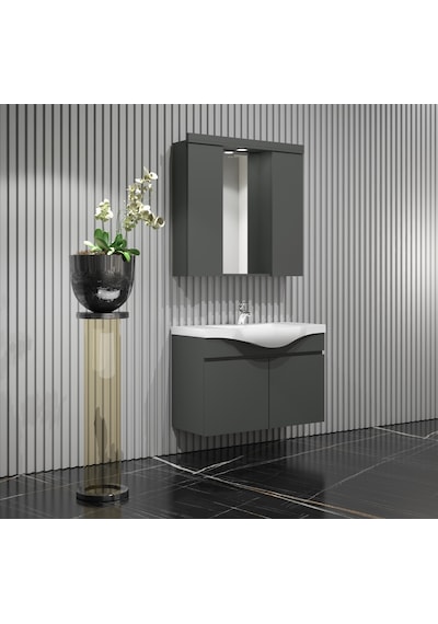 Yıldız Banyo Dolabı 80 Cm Komple Antrasit Gri Mat Antrasit - Gri