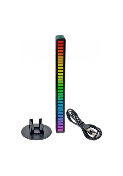 Sese Duyarlı Rgb Led Işık Ritim Işığı 32 Bit Göstergeli Araba/pc/tv/oda/masaüstü Için Renkli Led Işık Şarjlı Ekolayzır Işık Çubuğu Siyah