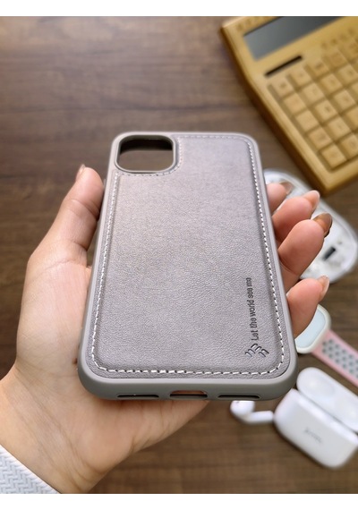 Apple iPhone 11 Pro Uyumlu Premium Deri Dokulu Darbelere Karşı Dayanıklı Nazal Silikon Kılıf Gri