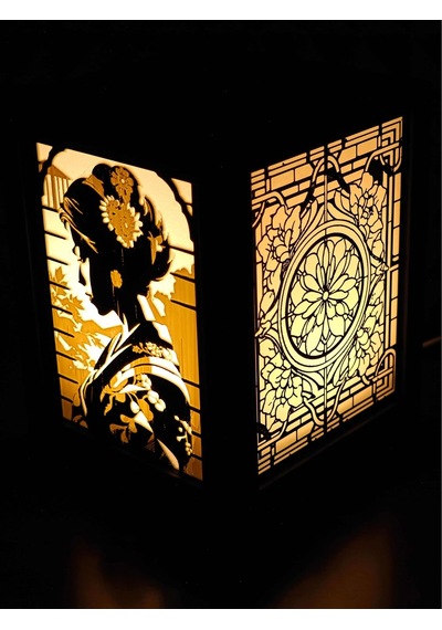 Serie Lumina Shoji Masa Ve Gece Lambası - Geyşa Figürlü Çiçekli Kamon Duvar Japon Feneri Sıcak Led Ambiyans Işığı
