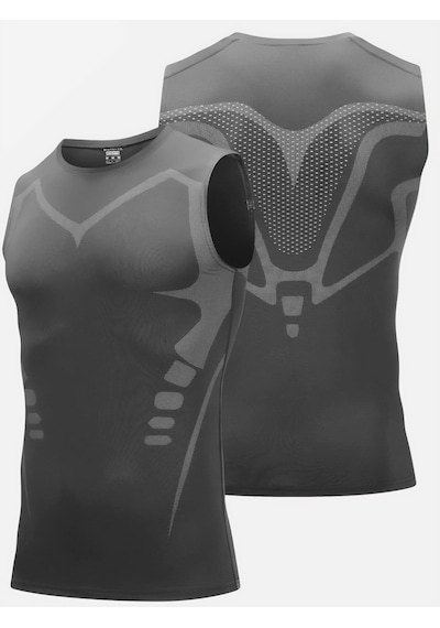 Ghassy Co. Erkek Fitness Hızlı Kuruma Nefes Alabilen Çapraz Daraltma Tipi Kolsuz Spor T-shirt Füme